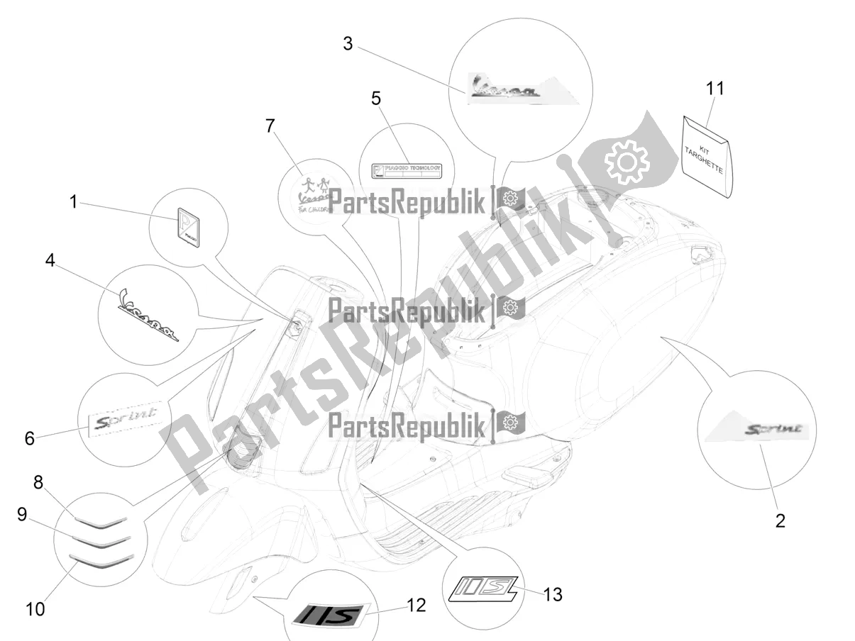 All parts for the Plates - Emblems of the Vespa Sprint 50 2T 2016