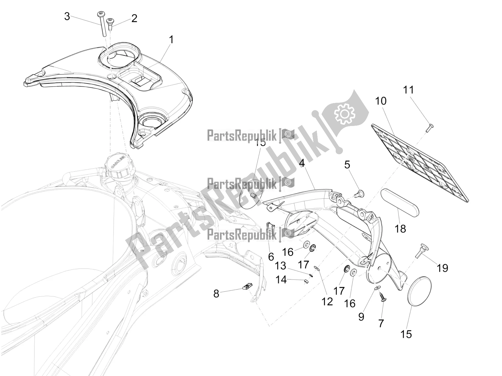 All parts for the Rear Cover - Splash Guard of the Vespa Sprint 50 2T 2016