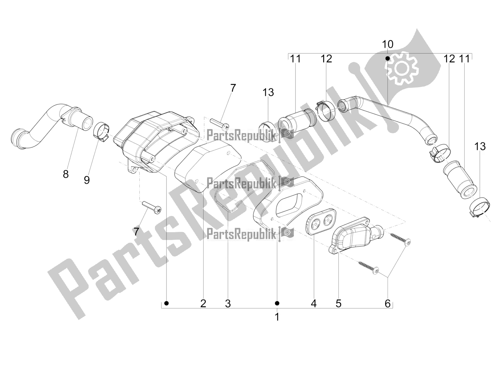 All parts for the Secondary Air Box of the Vespa Sprint 50 2T 2016