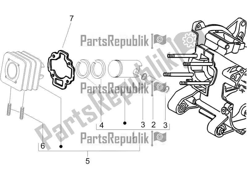 All parts for the Cylinder-piston-wrist Pin Unit of the Vespa Sprint 50 2T 2018