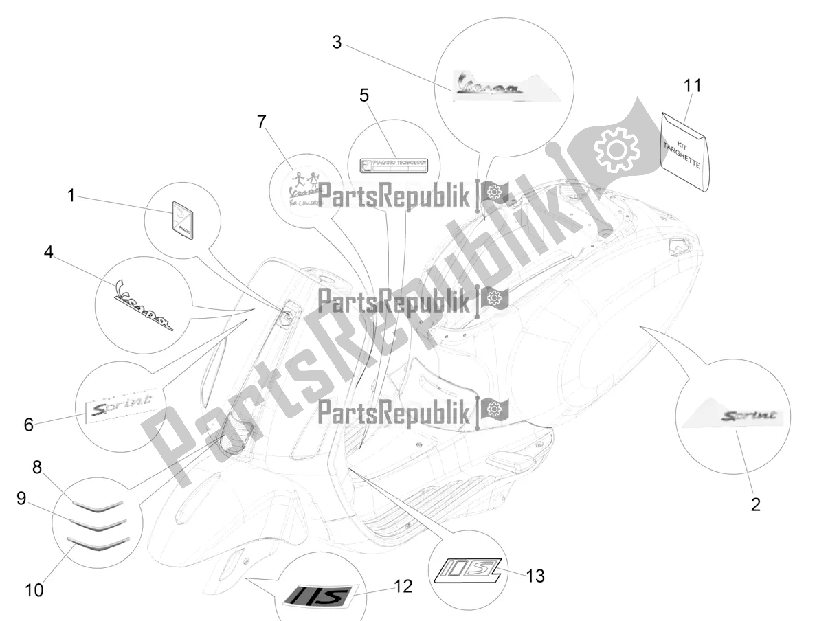 Tutte le parti per il Piatti - Emblemi del Vespa Sprint 50 2T 2018