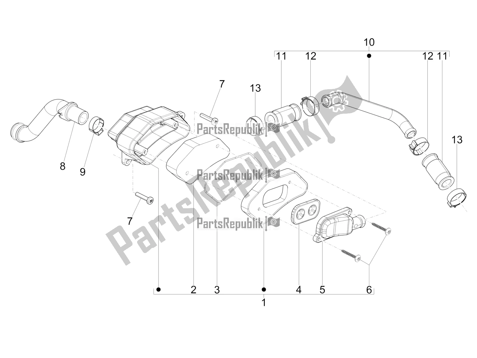 All parts for the Secondary Air Box of the Vespa Sprint 50 2T 2018