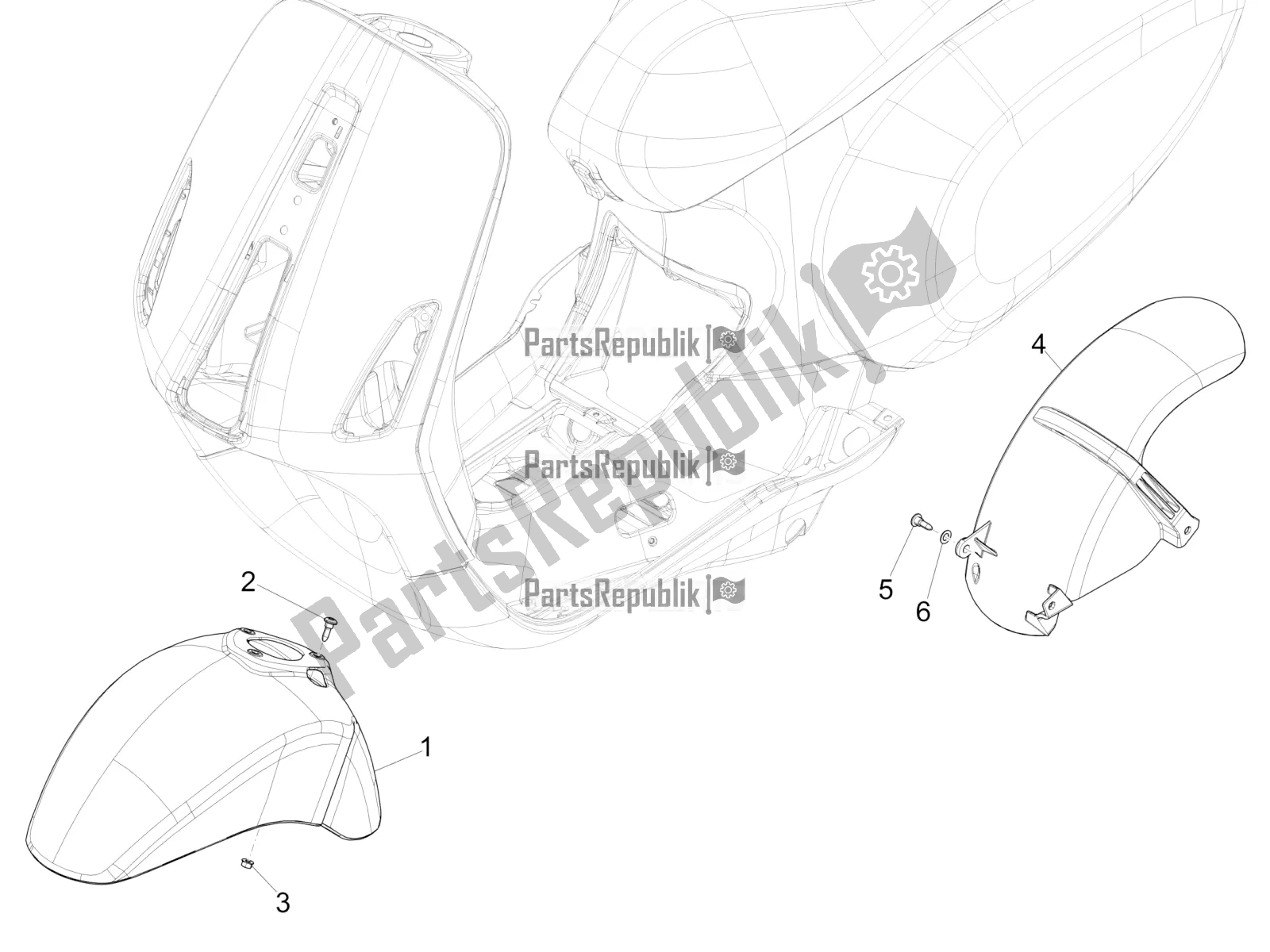 All parts for the Wheel Huosing - Mudguard of the Vespa Sprint 50 2T 2018