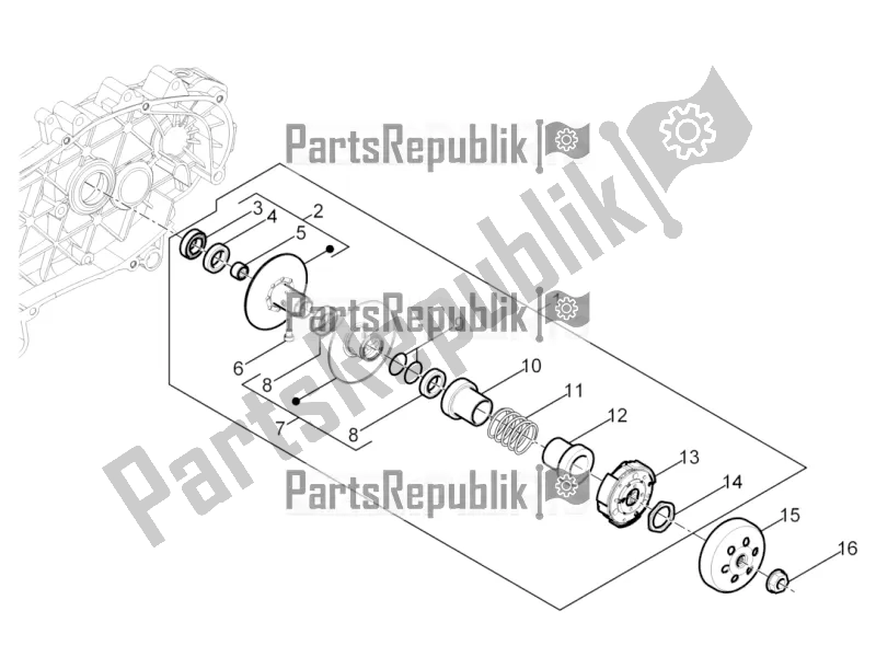 All parts for the Driven Pulley of the Vespa Sprint 50 3V 25 KM/H E4 2020