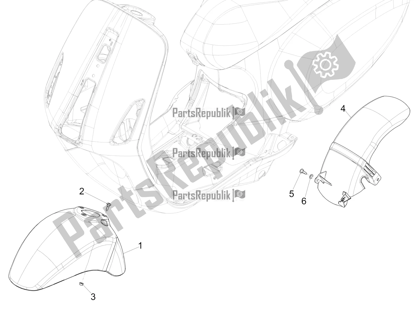 Tutte le parti per il Passaruota - Parafango del Vespa Sprint 50 3V 25 KM/H E4 2020