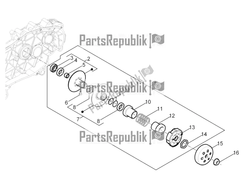 All parts for the Driven Pulley of the Vespa Sprint 50 4T 3V 25 KM/H 2017
