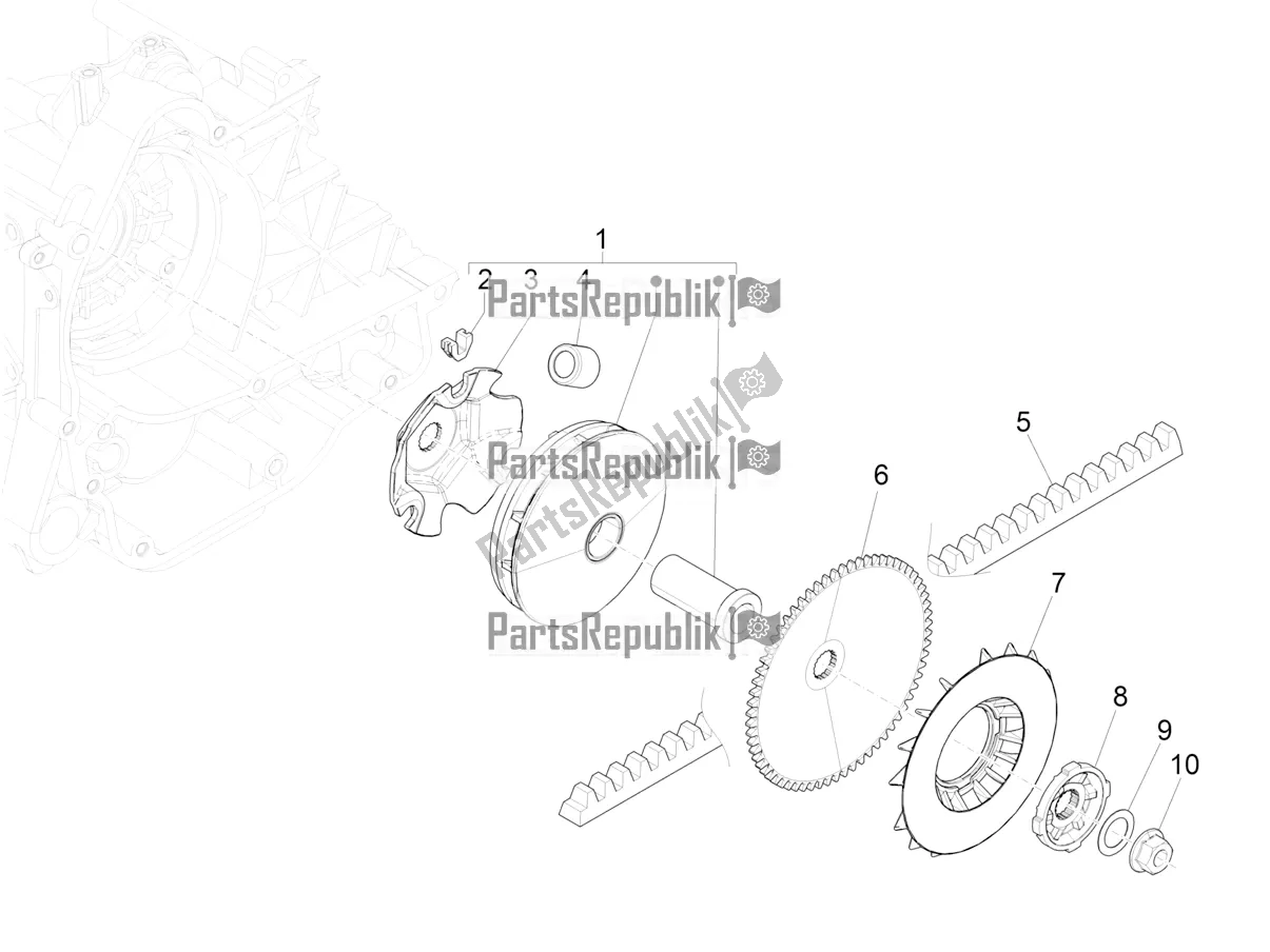 All parts for the Driving Pulley of the Vespa Sprint 50 4T 3V 25 KM/H 2017
