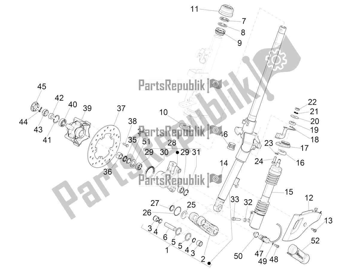 All parts for the Fork/steering Tube - Steering Bearing Unit of the Vespa Sprint 50 4T 3V 25 KM/H 2017