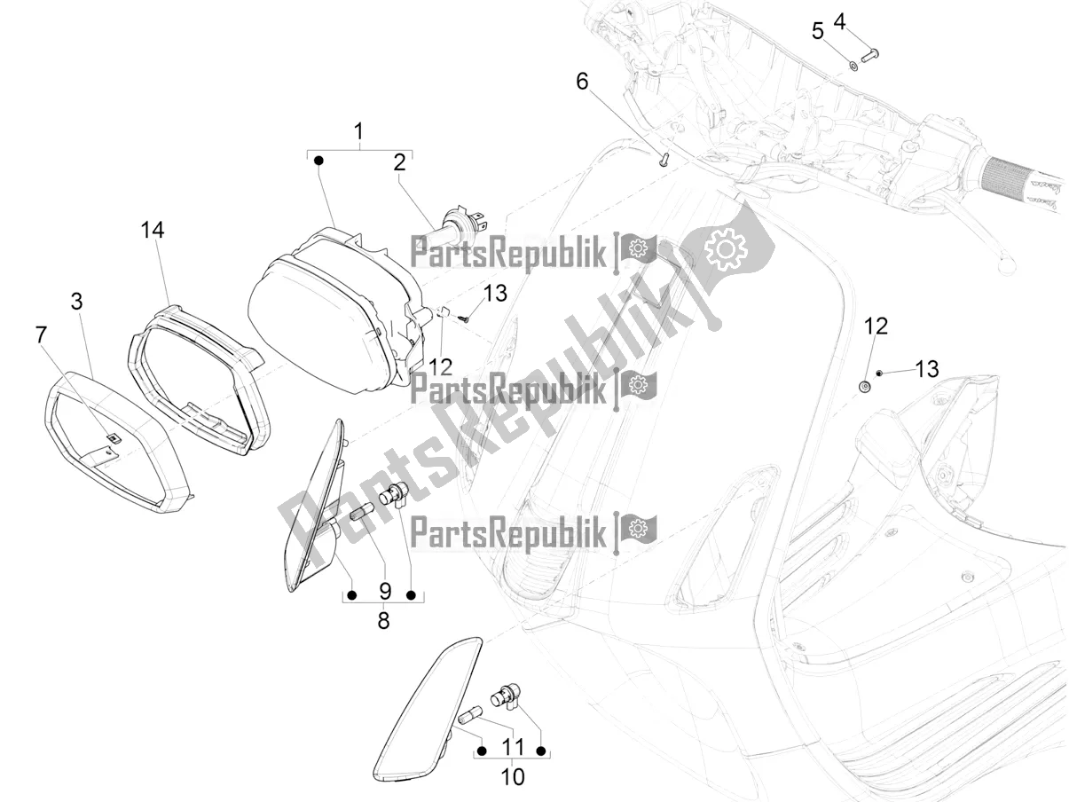 All parts for the Front Headlamps - Turn Signal Lamps of the Vespa Sprint 50 4T 3V 25 KM/H 2017