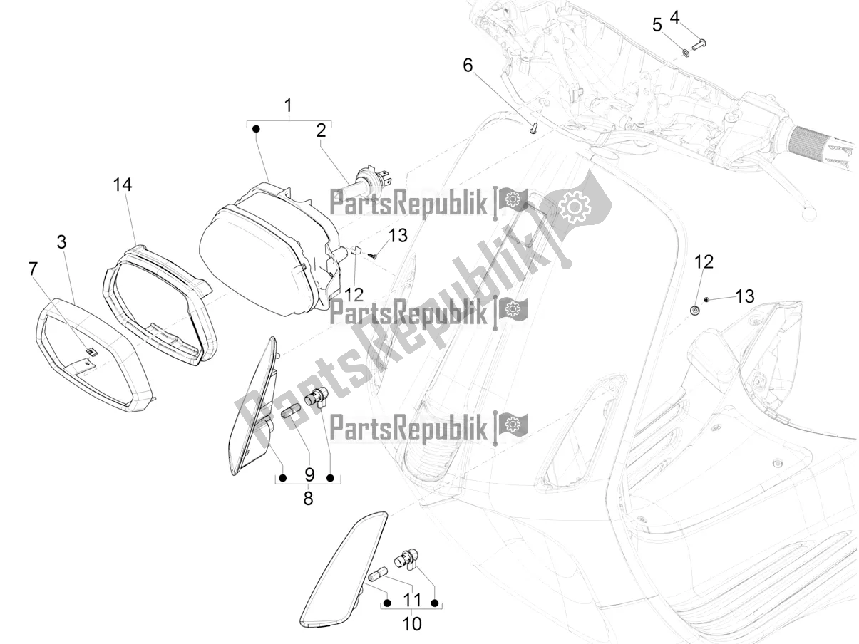 Toutes les pièces pour le Phares Avant - Clignotants du Vespa Sprint 50 4T 3V 25 KM/H 2018