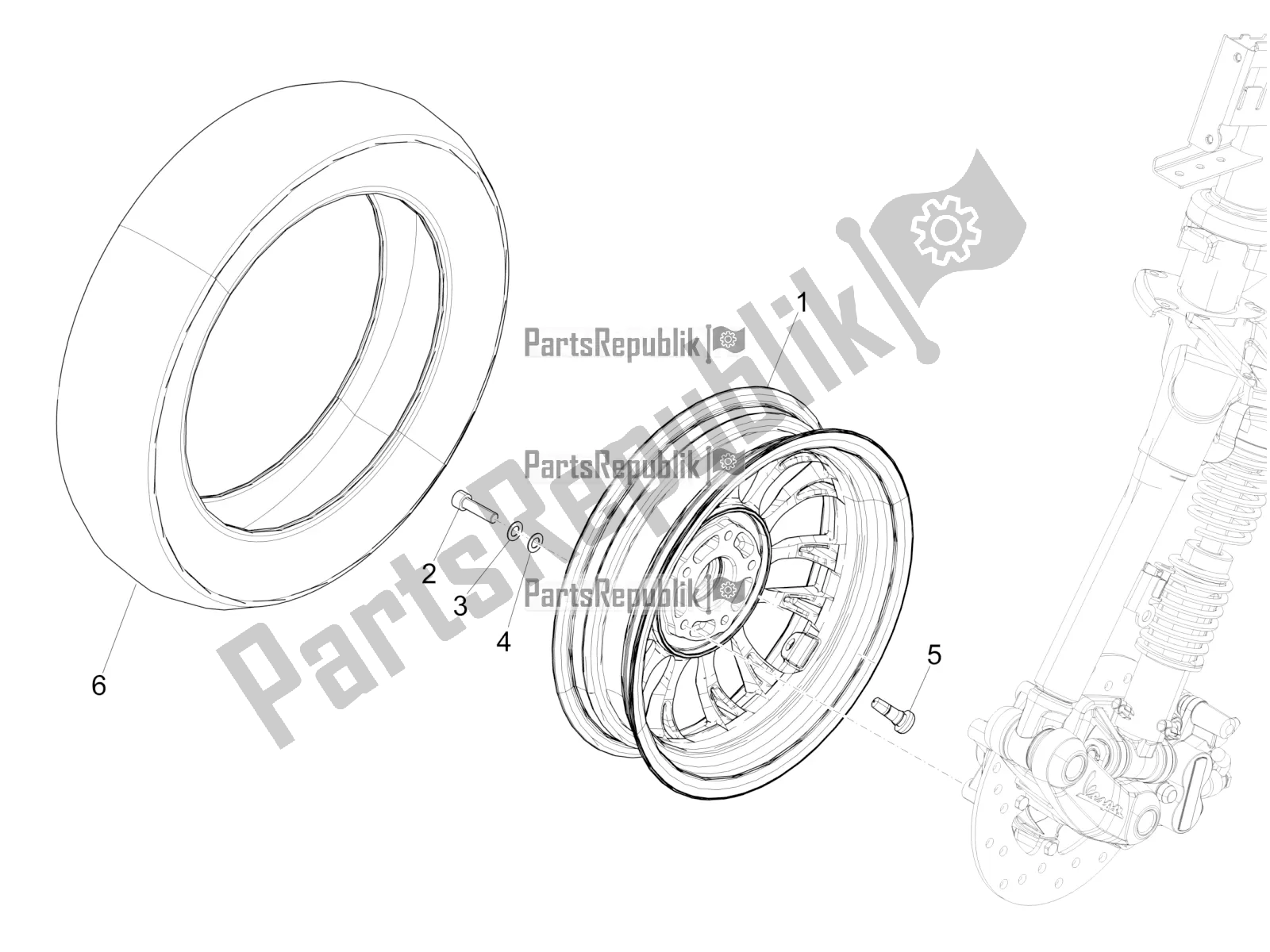 All parts for the Front Wheel of the Vespa Sprint 50 4T 3V 25 KM/H 2018