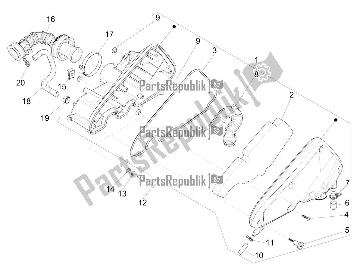 All parts for the Air Filter of the Vespa Sprint 50 4T 3V 25 KM/H 2019