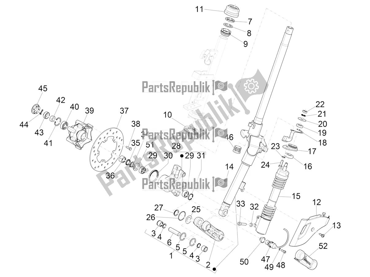 Toutes les pièces pour le Fourche / Tube De Direction - Palier De Direction du Vespa Sprint 50 4T 3V 25 KM/H 2019