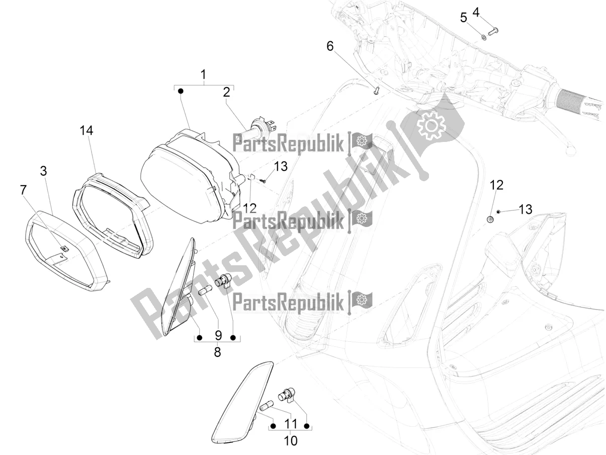 Toutes les pièces pour le Phares Avant - Clignotants du Vespa Sprint 50 4T 3V 25 KM/H 2019