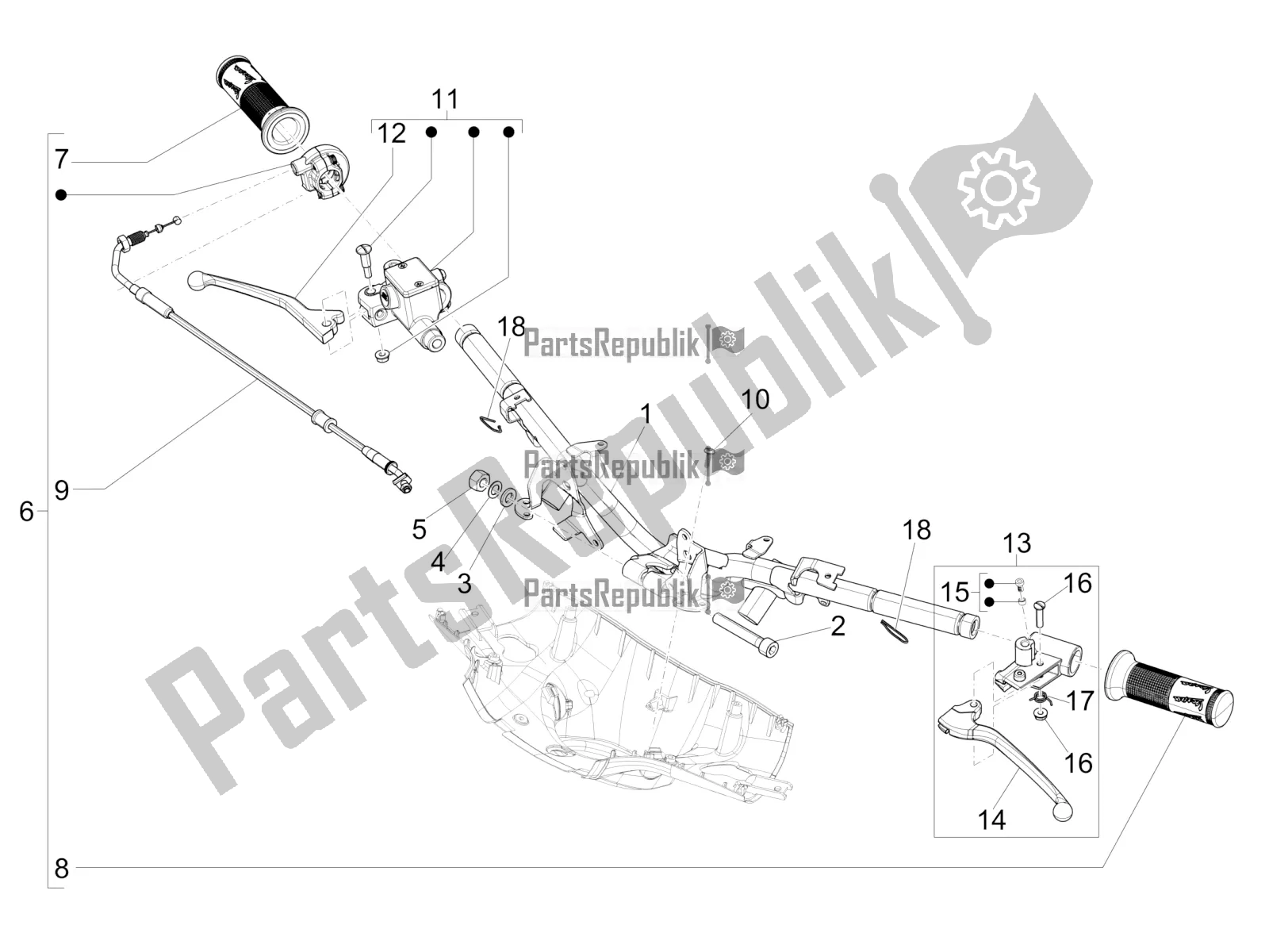 All parts for the Handlebars - Master Cil. Of the Vespa Sprint 50 4T 3V 25 KM/H 2019