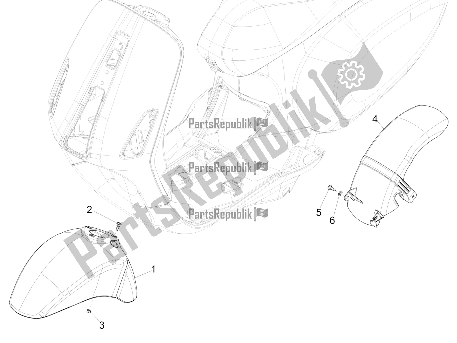 Toutes les pièces pour le Logement De Roue - Garde-boue du Vespa Sprint 50 4T 3V 25 KM/H 2019