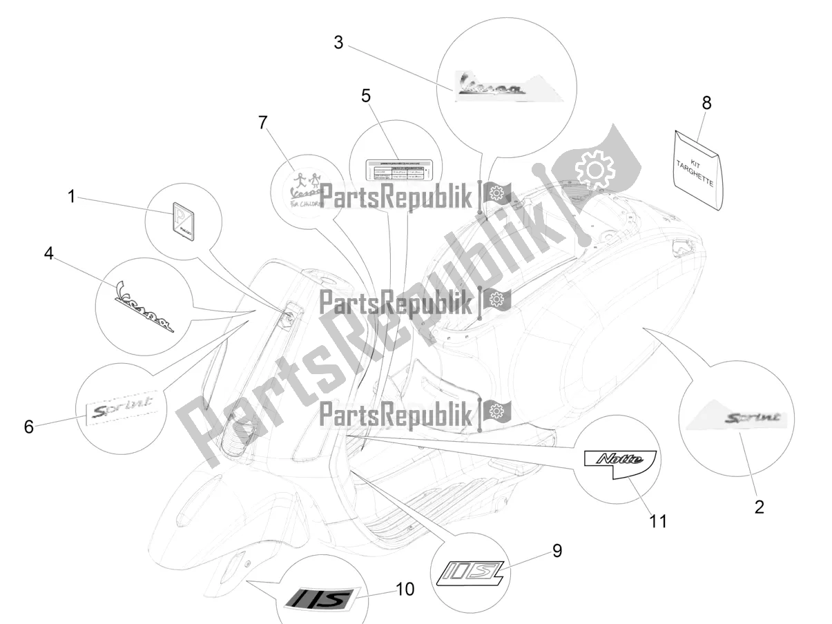 All parts for the Plates - Emblems of the Vespa Sprint 50 4T 3V 2017