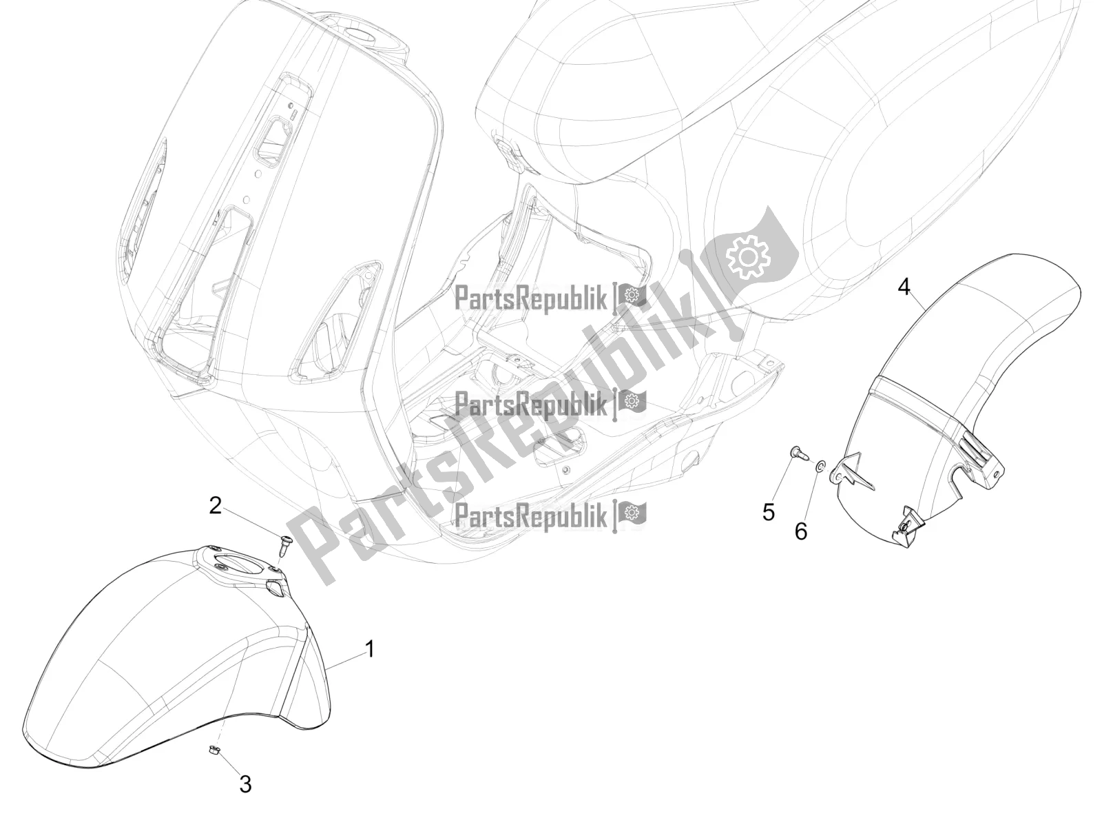 All parts for the Wheel Huosing - Mudguard of the Vespa Sprint 50 4T 3V 2017