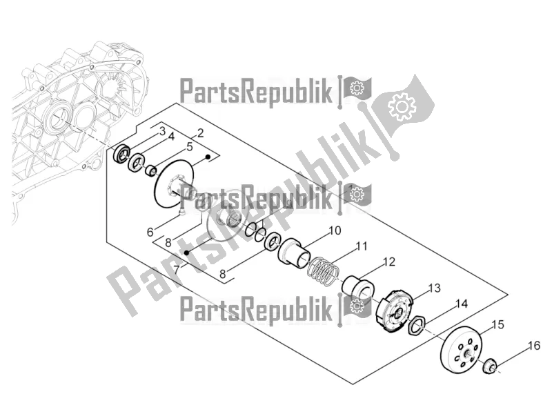 All parts for the Driven Pulley of the Vespa Sprint 50 4T 3V 2018