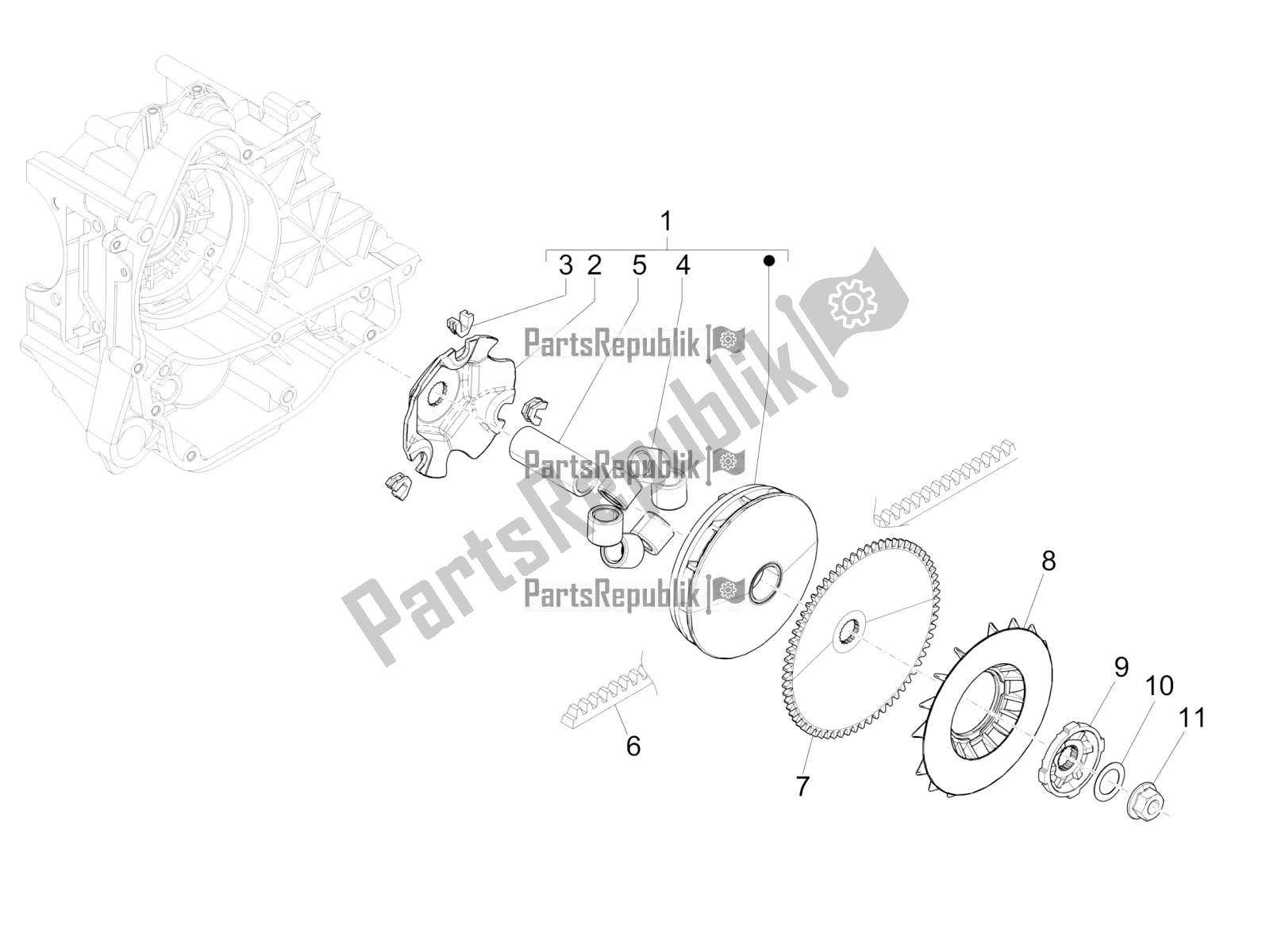 All parts for the Driving Pulley of the Vespa Sprint 50 4T 3V 2018