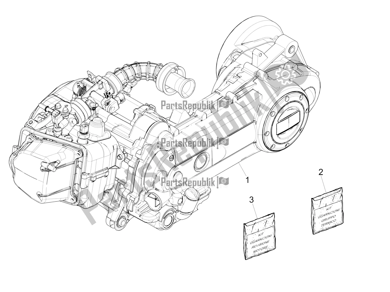 All parts for the Engine, Assembly of the Vespa Sprint 50 4T 3V 2018