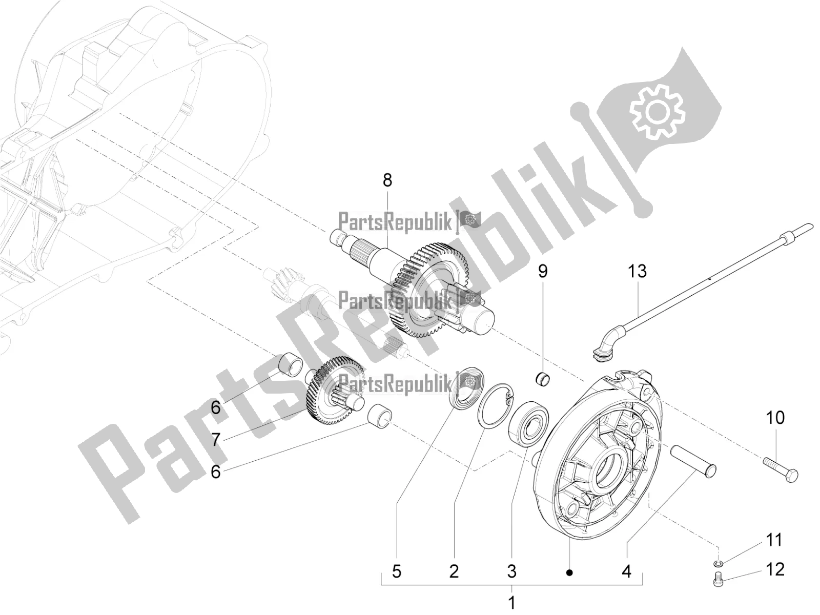 All parts for the Reduction Unit of the Vespa Sprint 50 4T 3V 2018