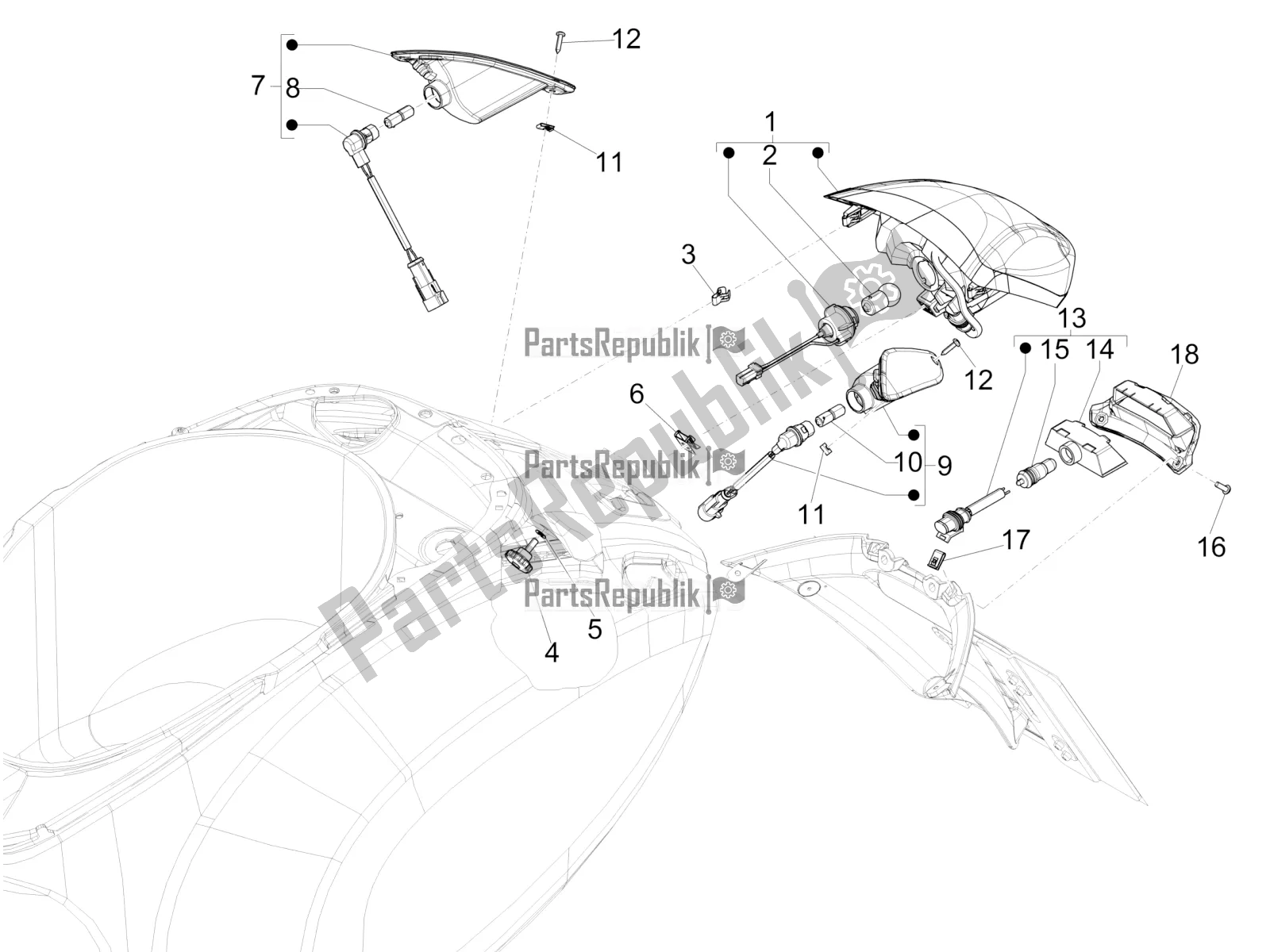 All parts for the Rear Headlamps - Turn Signal Lamps of the Vespa Sprint 50 4T 3V 2019