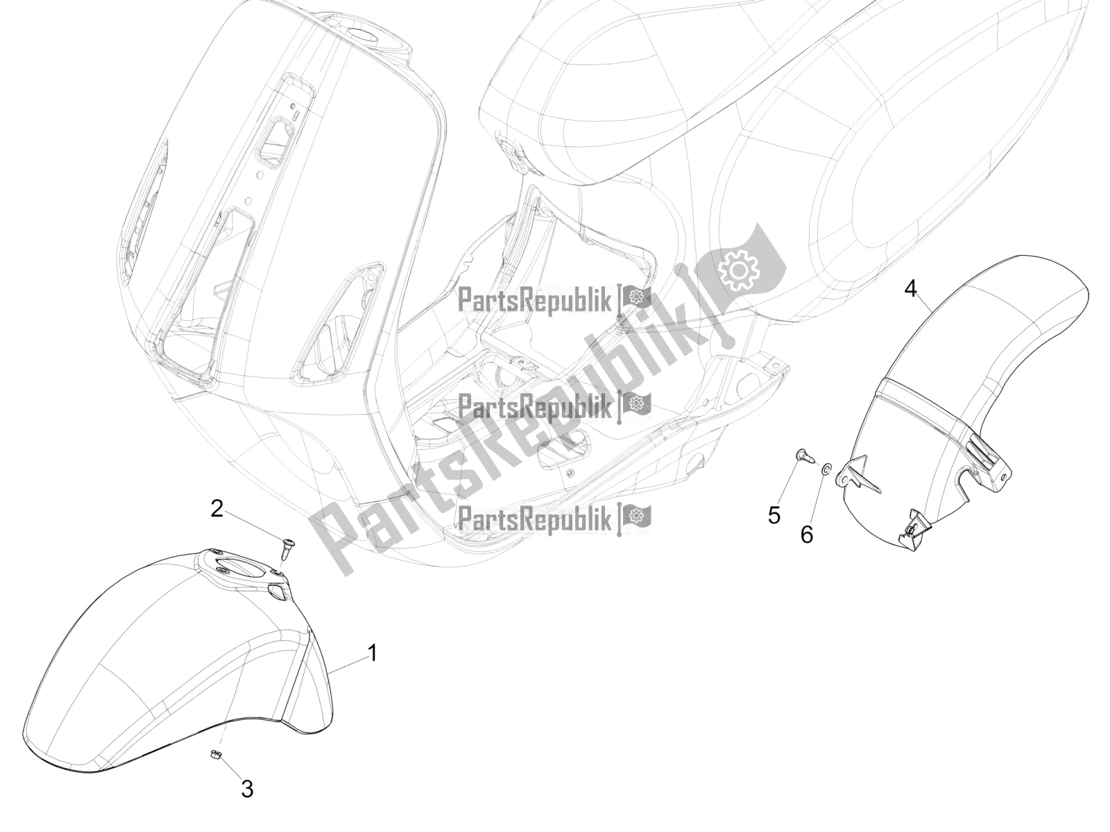 Tutte le parti per il Passaruota - Parafango del Vespa Sprint 50 4T 3V 2019