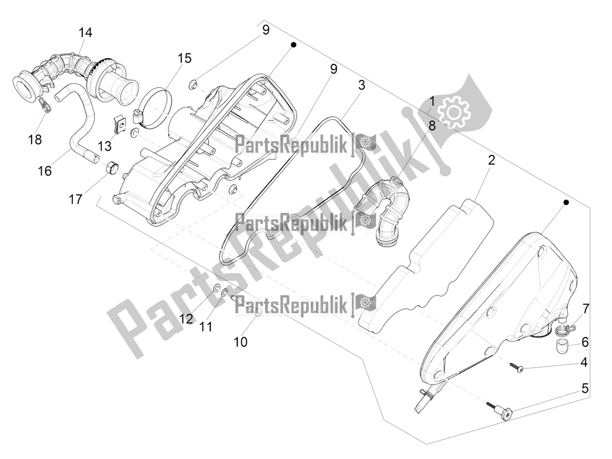 All parts for the Air Filter of the Vespa Sprint 50 4 T/3V E2 USA 2019