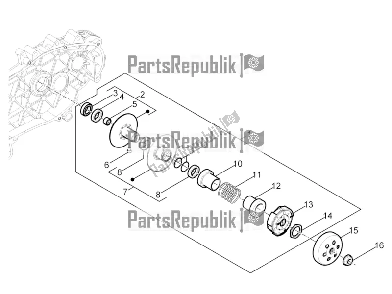 All parts for the Driven Pulley of the Vespa Sprint 50 4 T/3V E2 USA 2019