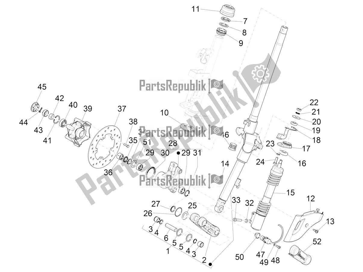 Todas as partes de Garfo / Tubo De Direção - Unidade De Rolamento De Direção do Vespa Sprint 50 4 T/3V E2 USA 2019