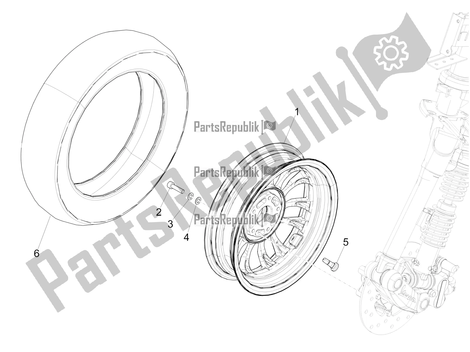 Tutte le parti per il Ruota Anteriore del Vespa Sprint 50 4 T/3V E2 USA 2019