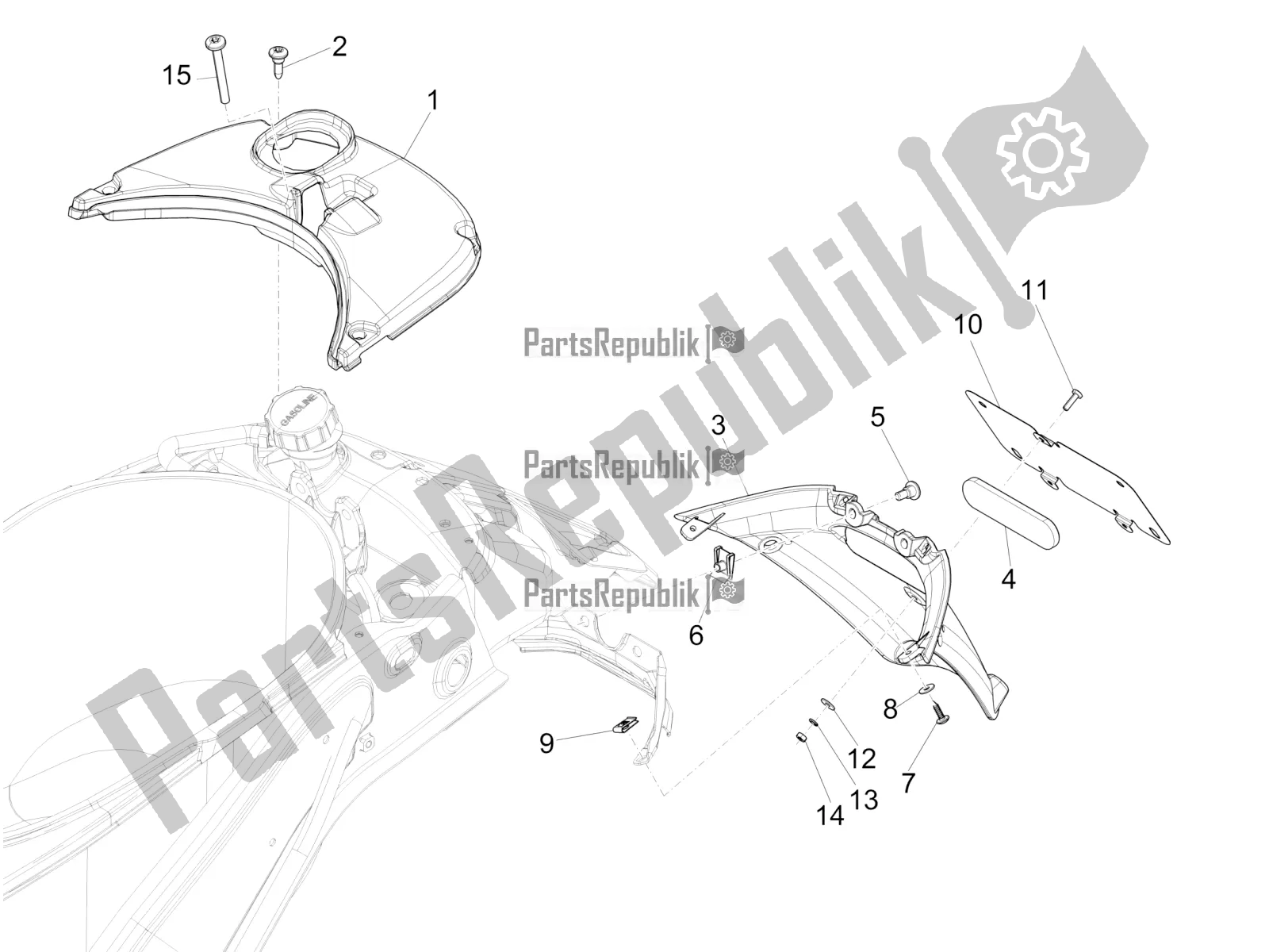 Tutte le parti per il Coperchio Posteriore - Paraspruzzi del Vespa Sprint 50 4 T/3V E2 USA 2019