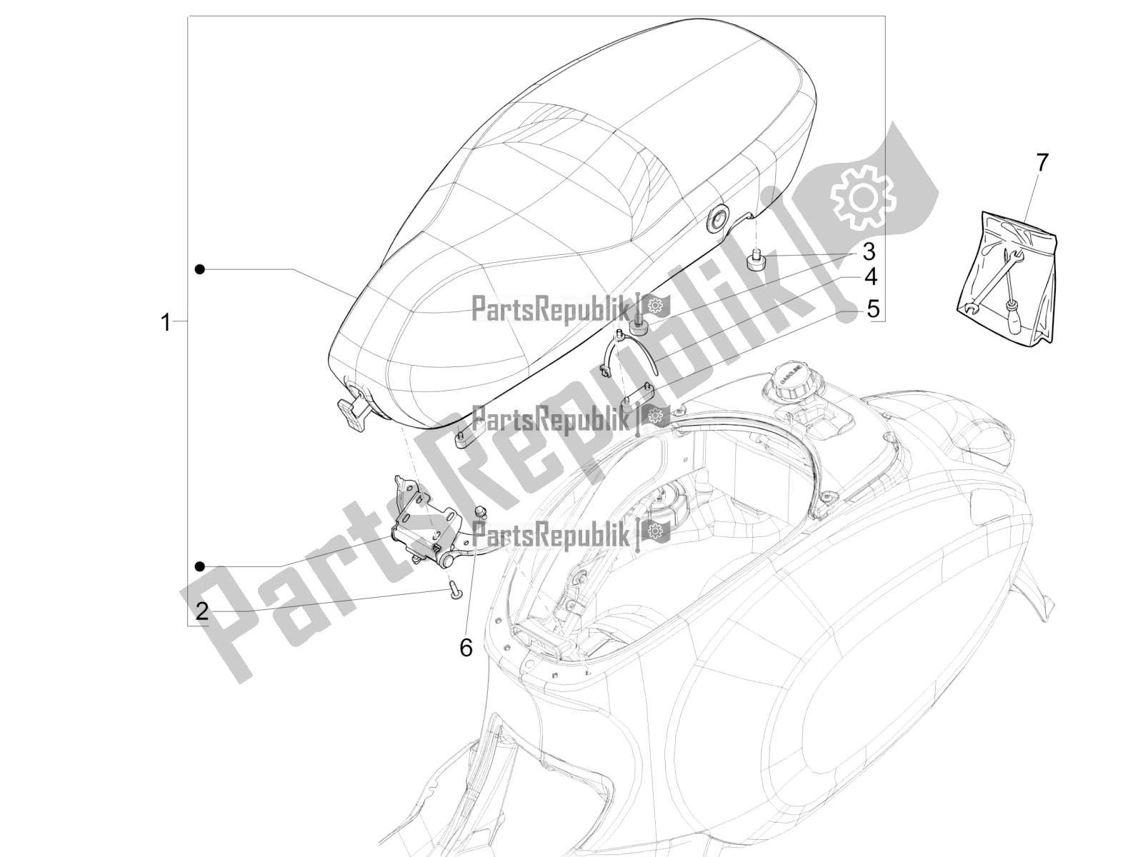 All parts for the Saddle/seats of the Vespa Sprint 50 4 T/3V E2 USA 2019
