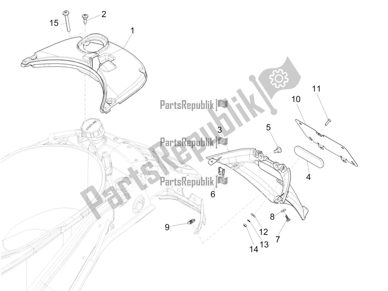 Alle onderdelen voor de Achterklep - Spatscherm van de Vespa Sprint 50 4 T/3V E2 USA 2020