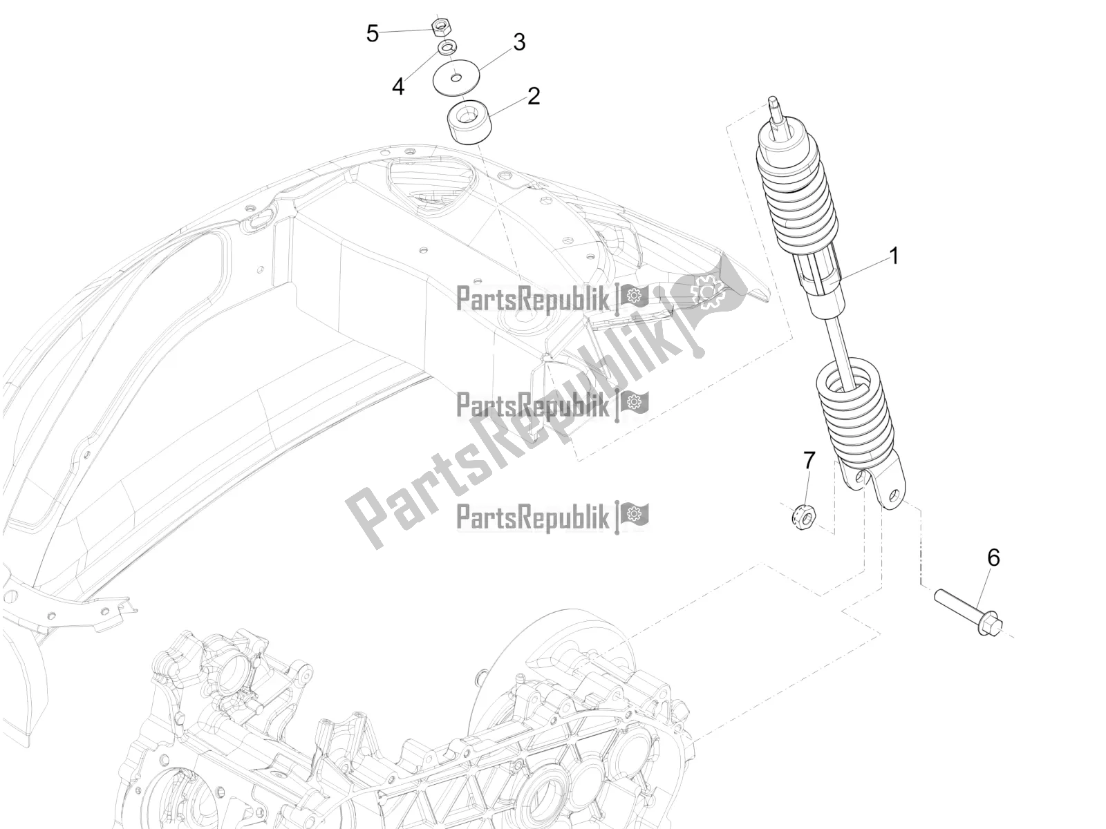 Toutes les pièces pour le Suspension Arrière - Amortisseur / S du Vespa Sprint 50 4 T/3V E2 USA 2020