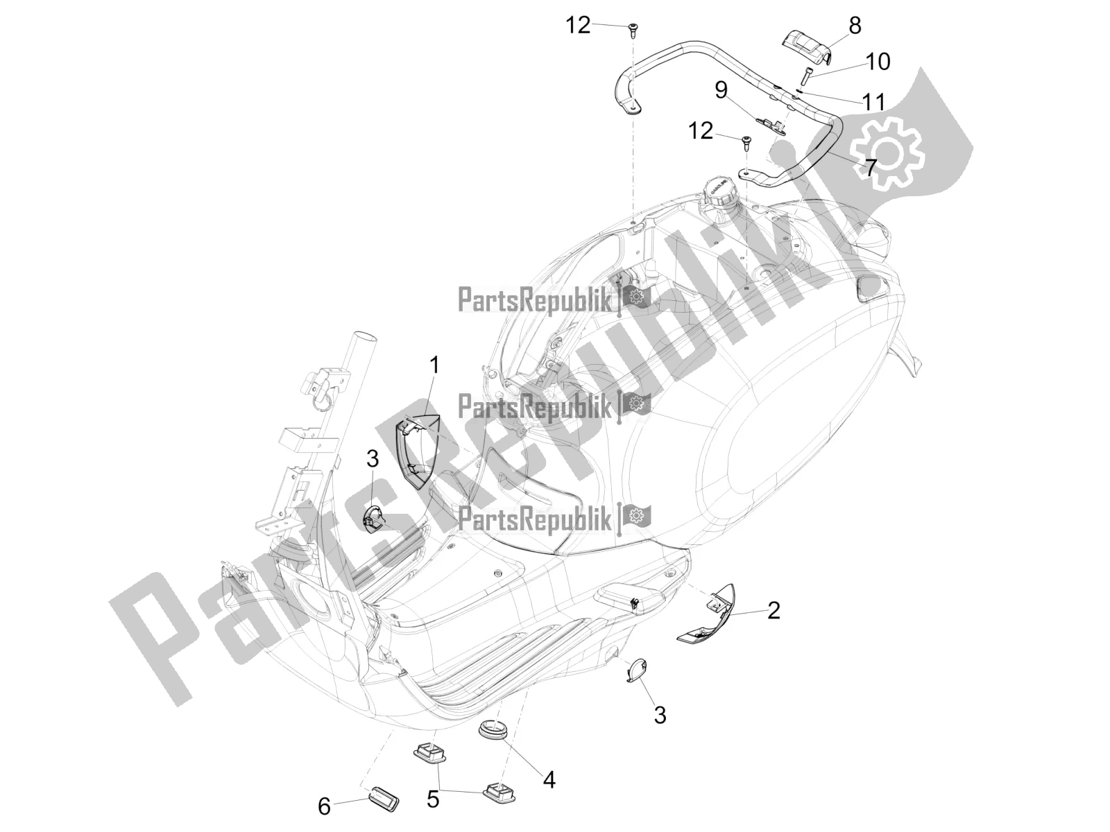 Todas las partes para Cubierta Lateral - Alerón de Vespa Sprint 50 4 T/3V E2 USA 2020