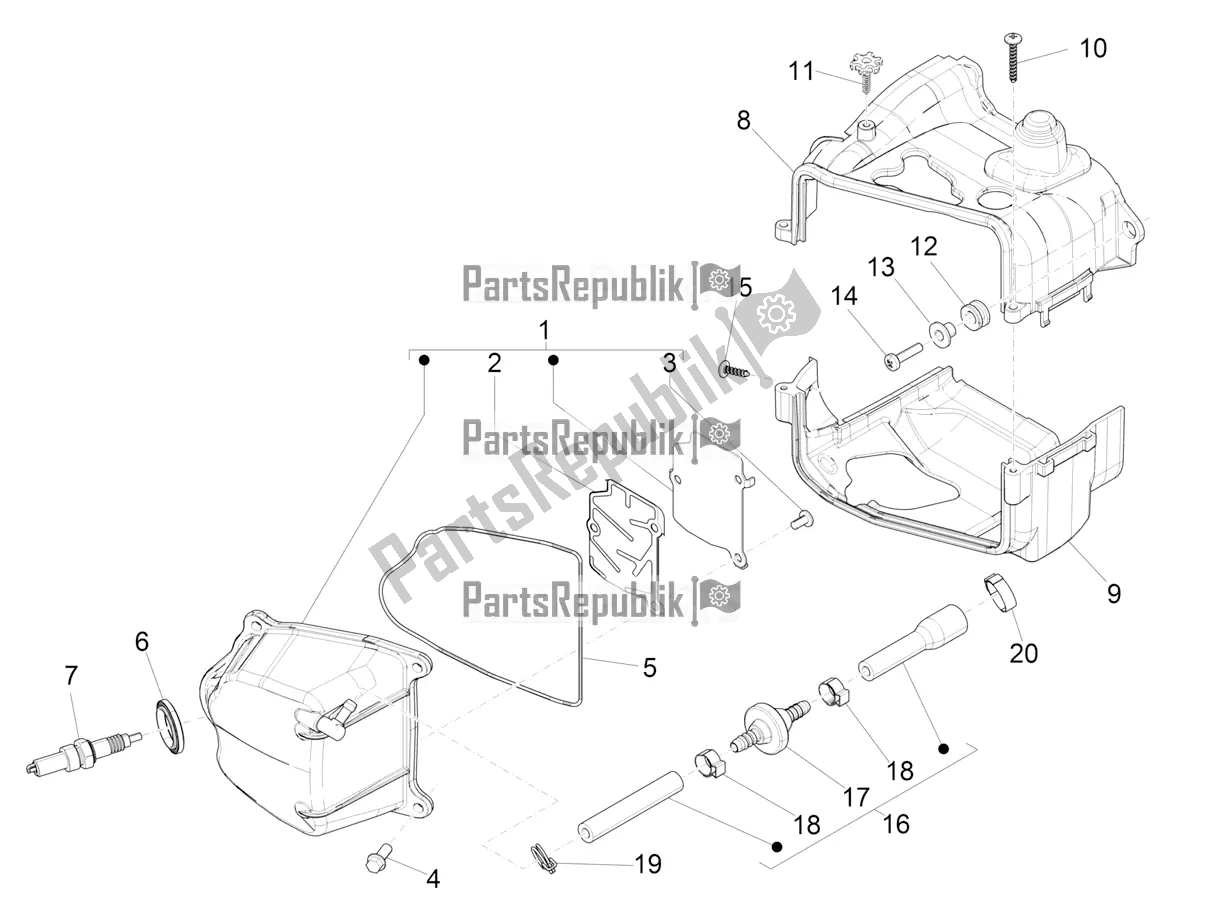 Todas las partes para Cubierta De Tapa De Cilindro de Vespa Sprint 50 4 T/3V E2 USA 2021