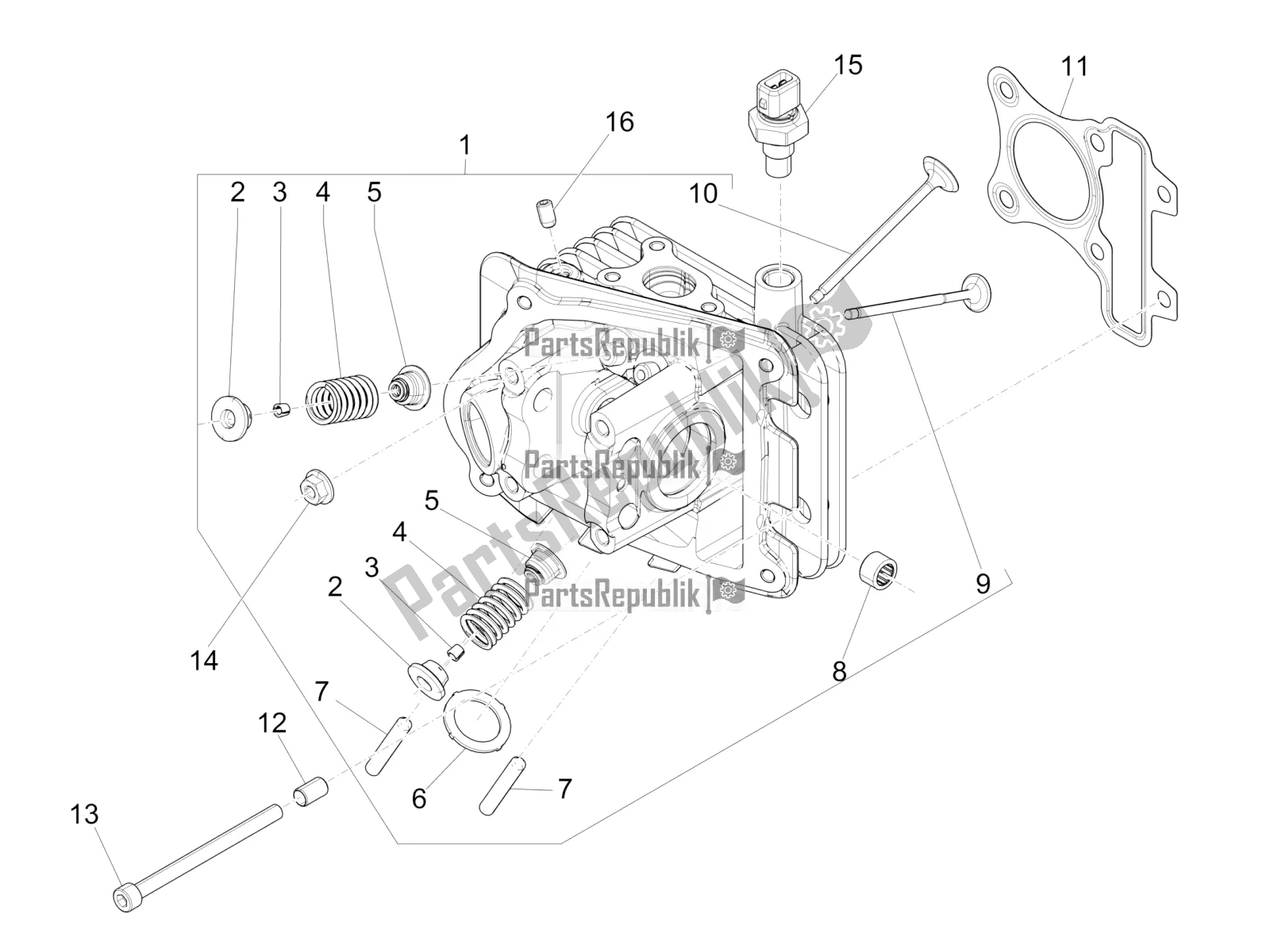 All parts for the Cylinder Head Unit - Valve of the Vespa Sprint 50 4 T/3V E2 USA 2021