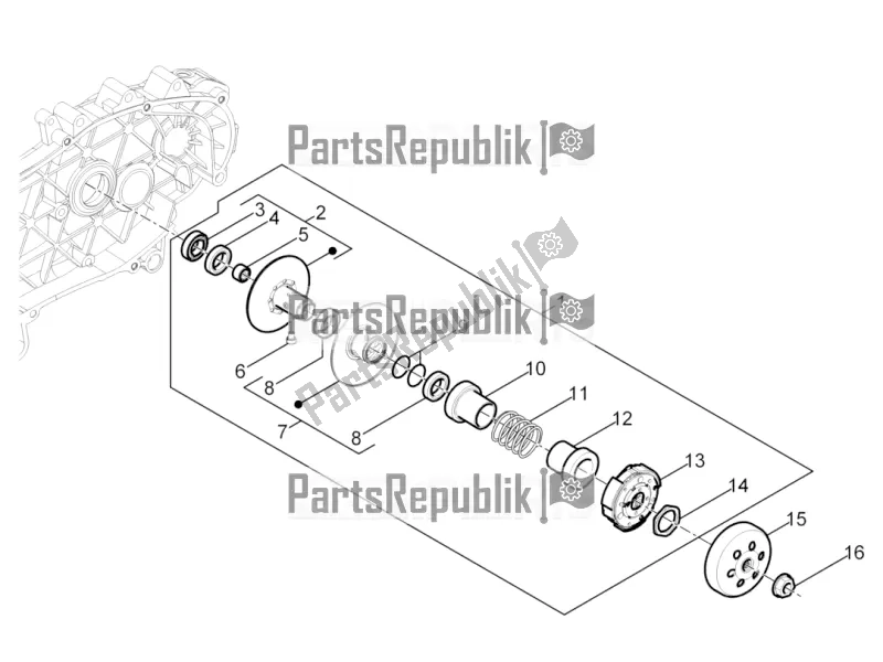 All parts for the Driven Pulley of the Vespa Sprint 50 4 T/3V E2 USA 2021