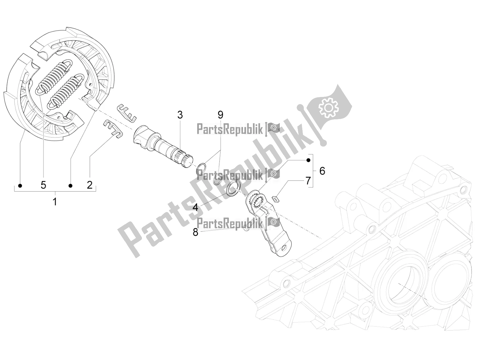 Tutte le parti per il Freno Posteriore - Ganascia Del Freno del Vespa Sprint 50 4 T/3V E2 USA 2021