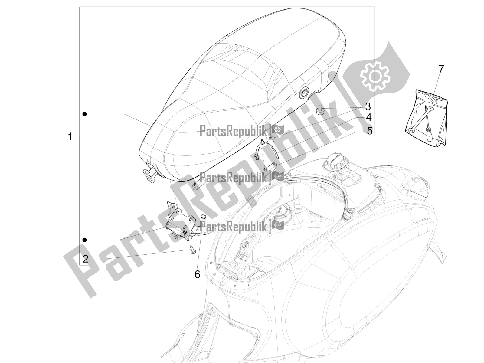 All parts for the Saddle/seats of the Vespa Sprint 50 4 T/3V E2 USA 2021