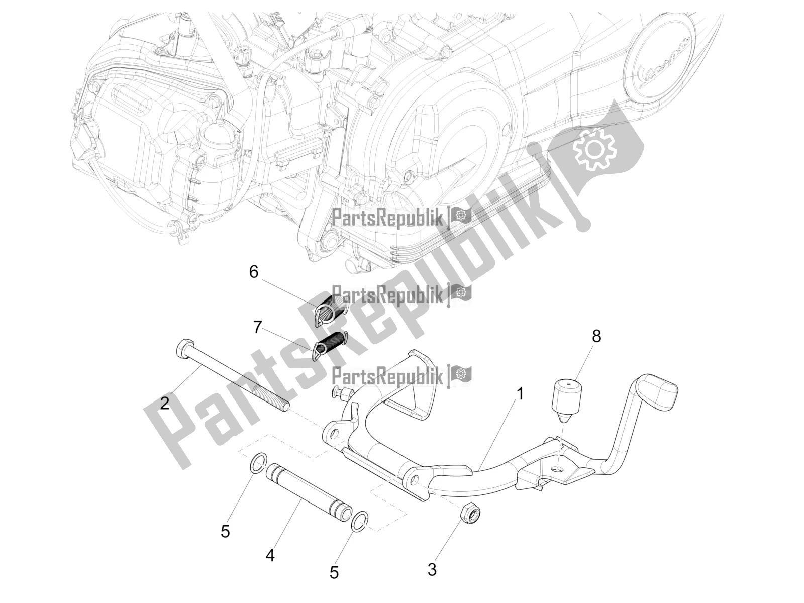 Tutte le parti per il Stand / S del Vespa Sprint 50 4 T/3V E2 USA 2021