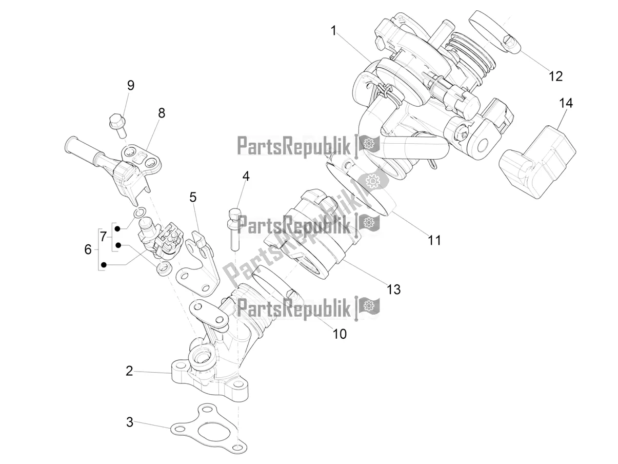 All parts for the Throttle Body - Injector - Induction Joint of the Vespa Sprint 50 4 T/3V E2 USA 2021