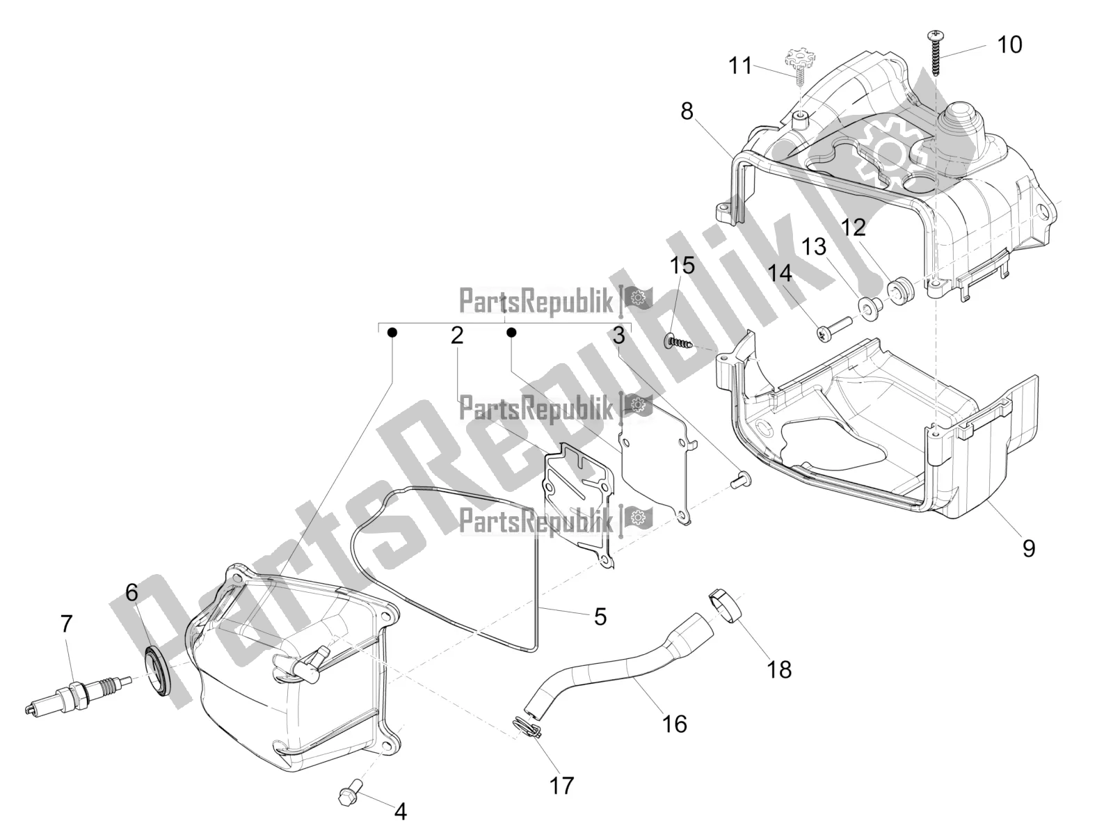 All parts for the Cylinder Head Cover of the Vespa Sprint 50 4T 3V E4 2020