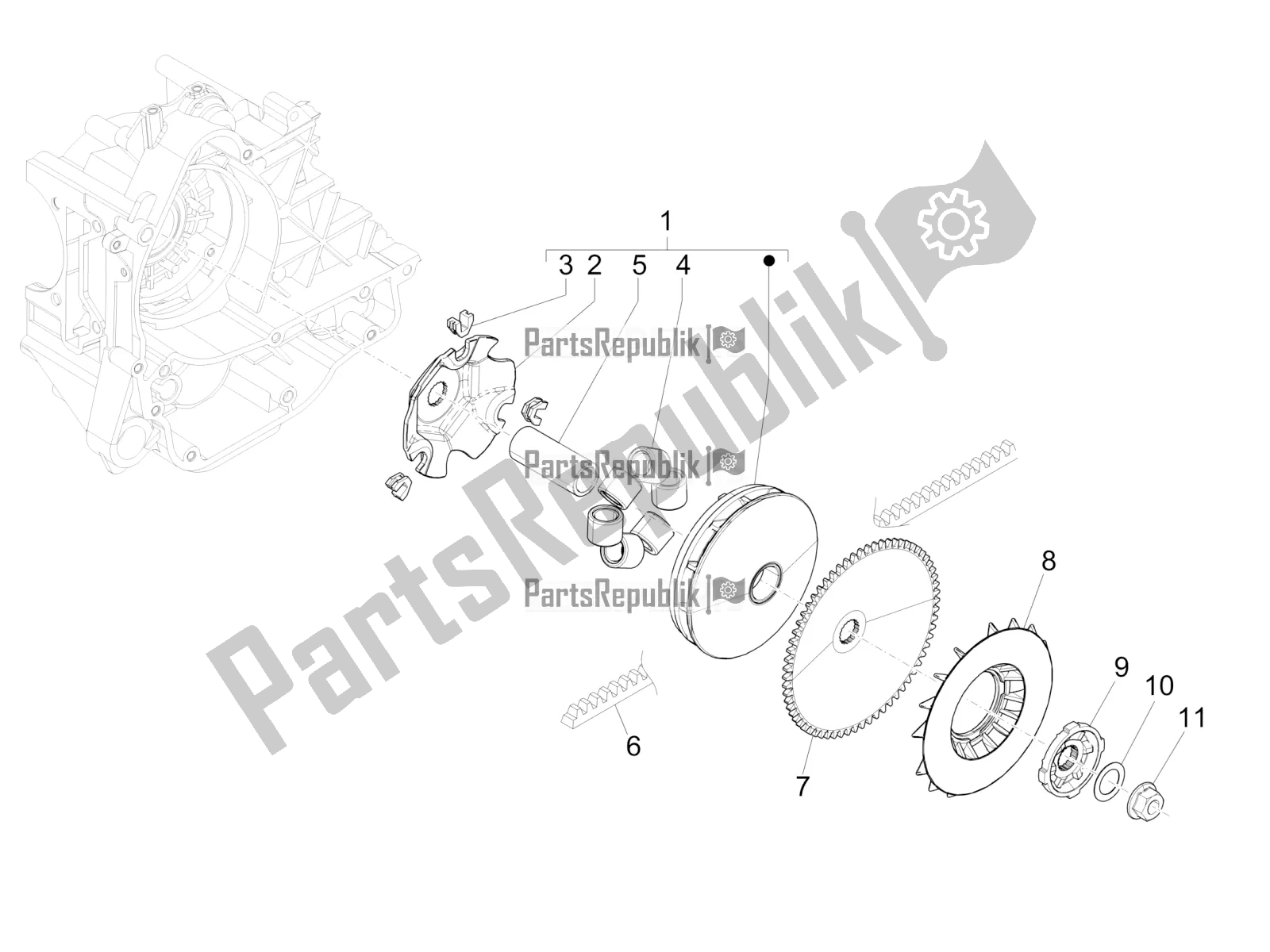 All parts for the Driving Pulley of the Vespa Sprint 50 4T 3V E4 2020