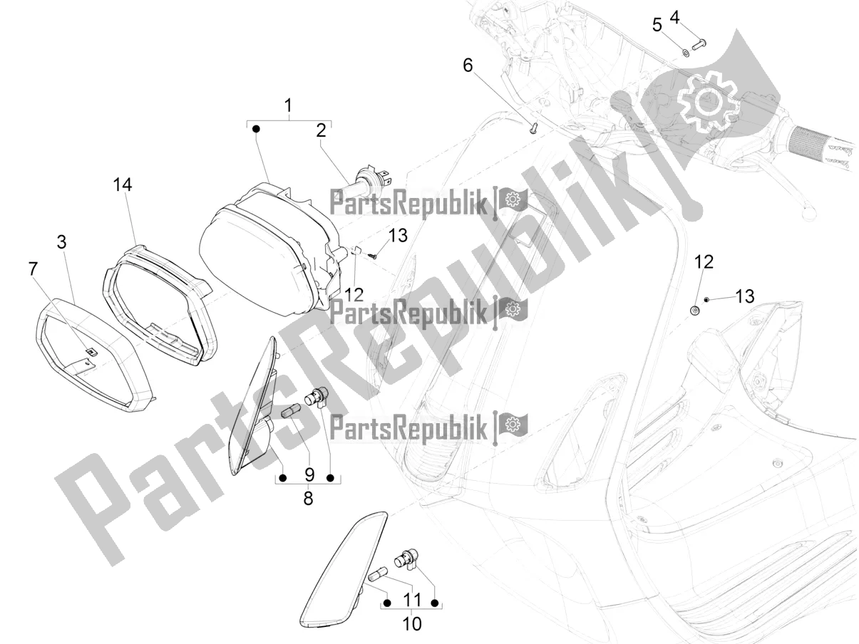 All parts for the Front Headlamps - Turn Signal Lamps of the Vespa Sprint 50 4T 3V E4 2020