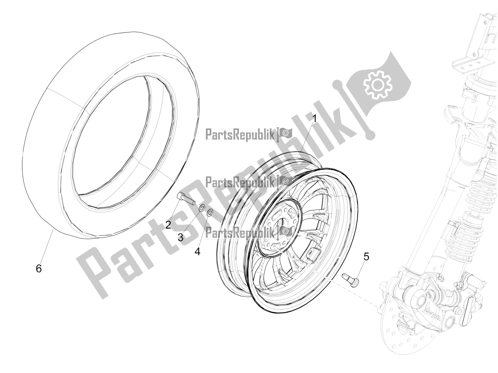 Wszystkie części do Przednie Ko? O Vespa Sprint 50 4T 3V E4 2020