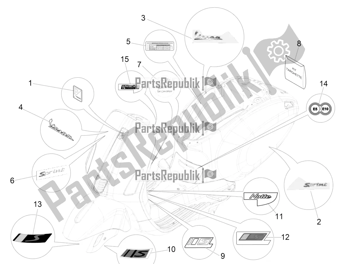 Todas as partes de Placas - Emblemas do Vespa Sprint 50 4T 3V E4 2020