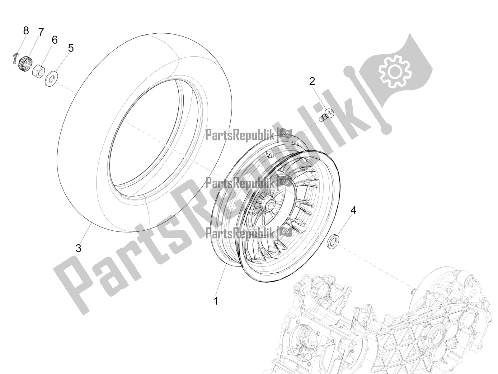 All parts for the Rear Wheel of the Vespa Sprint 50 4T 3V E4 2020